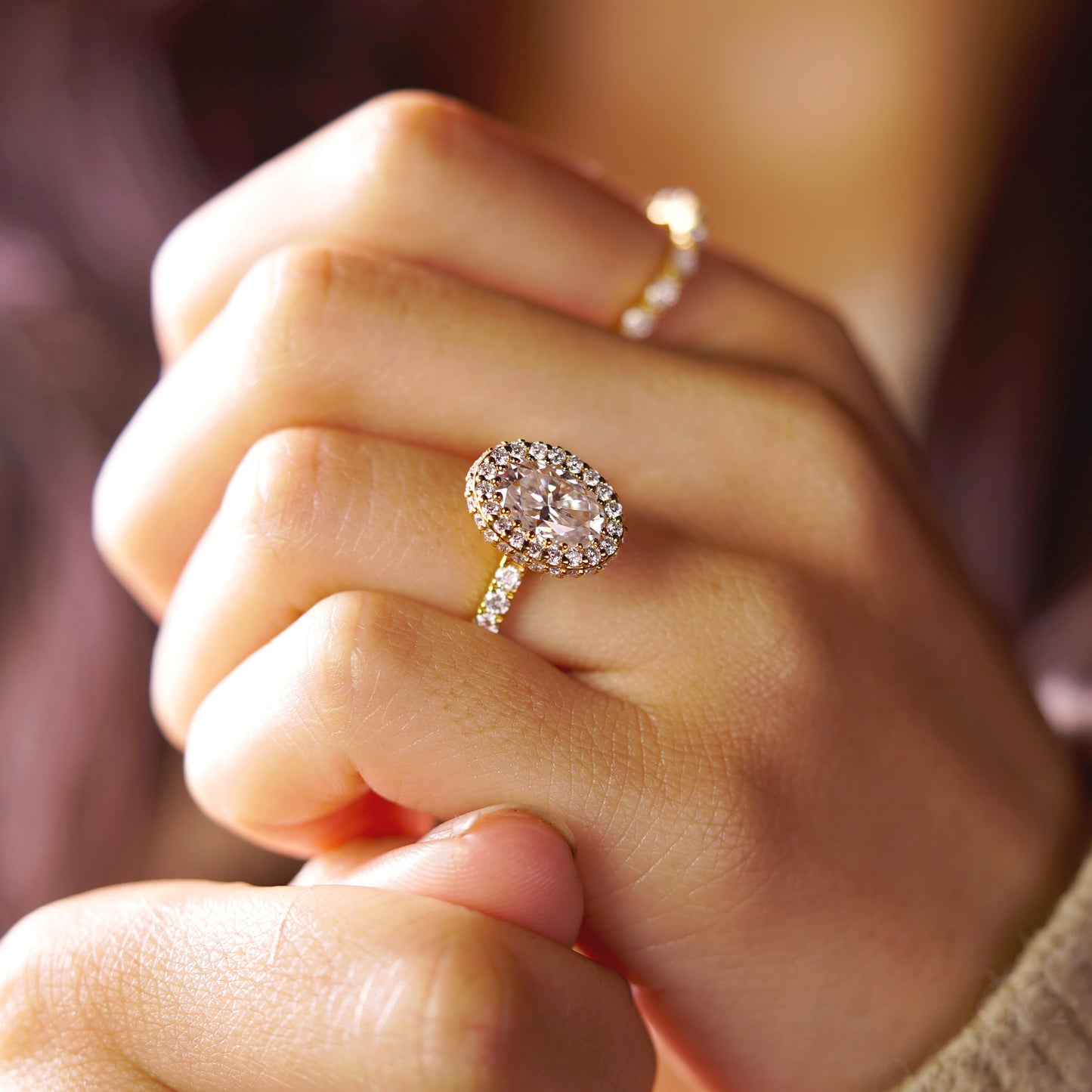 Oval Cut Halo & Pave Lab-Grown Diamond Engagement Ring