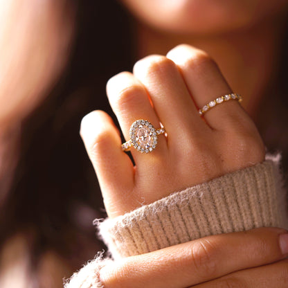 Oval Cut Halo & Pave Lab-Grown Diamond Engagement Ring