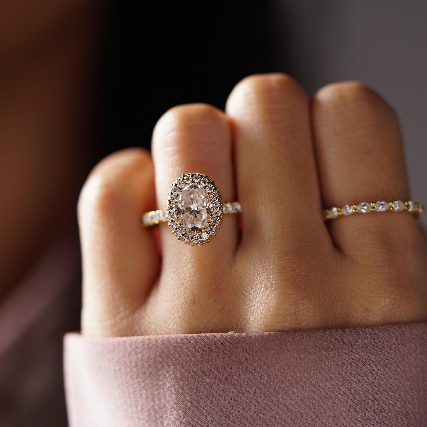 Oval Cut Halo & Pave Lab-Grown Diamond Engagement Ring