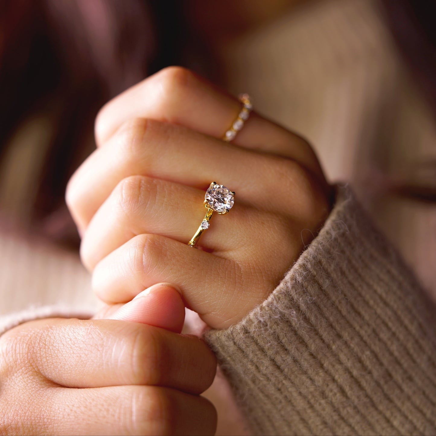 Round Cut Dainty Pave Lab-Grown Diamond Engagement Ring