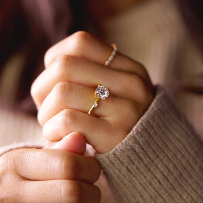 Round Cut Dainty Pave Lab-Grown Diamond Engagement Ring