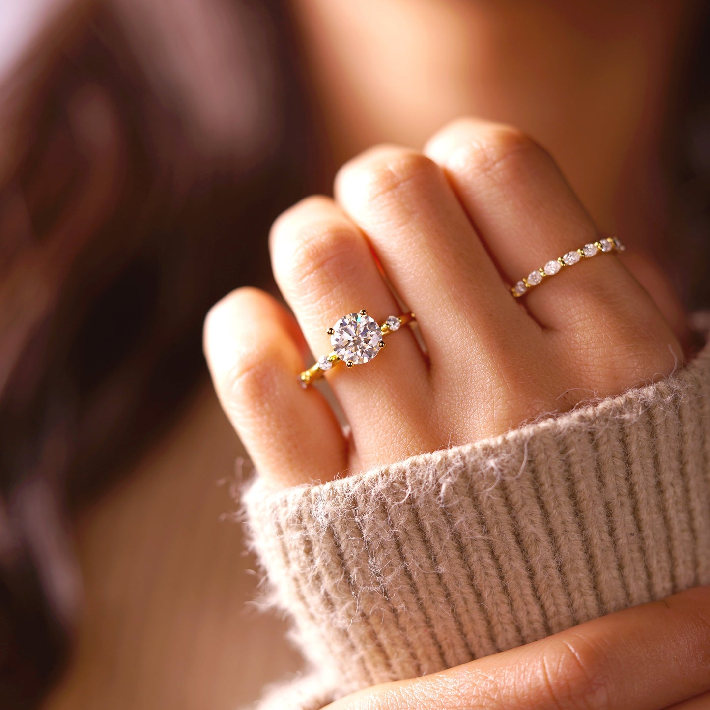 Round Cut Dainty Pave Lab-Grown Diamond Engagement Ring