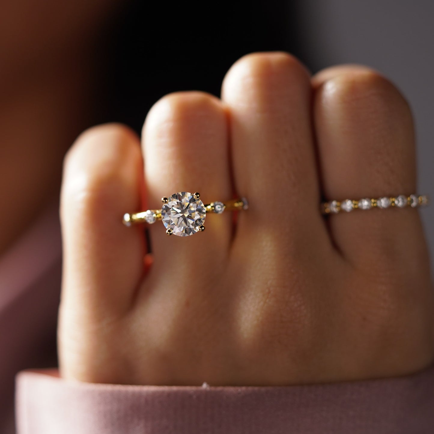 Round Cut Dainty Pave Lab-Grown Diamond Engagement Ring