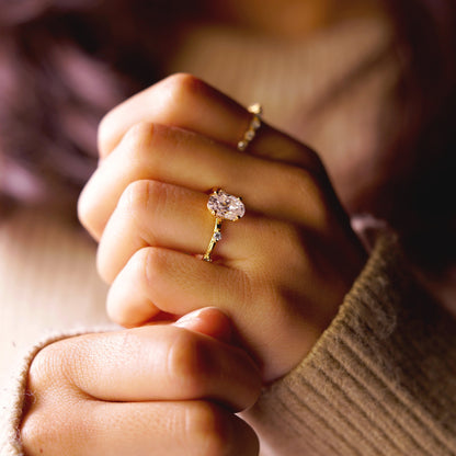 Oval Cut Dainty Pave Lab-Grown Diamond Engagement Ring