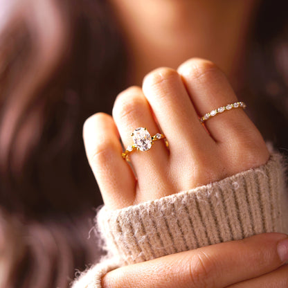 Oval Cut Dainty Pave Lab-Grown Diamond Engagement Ring