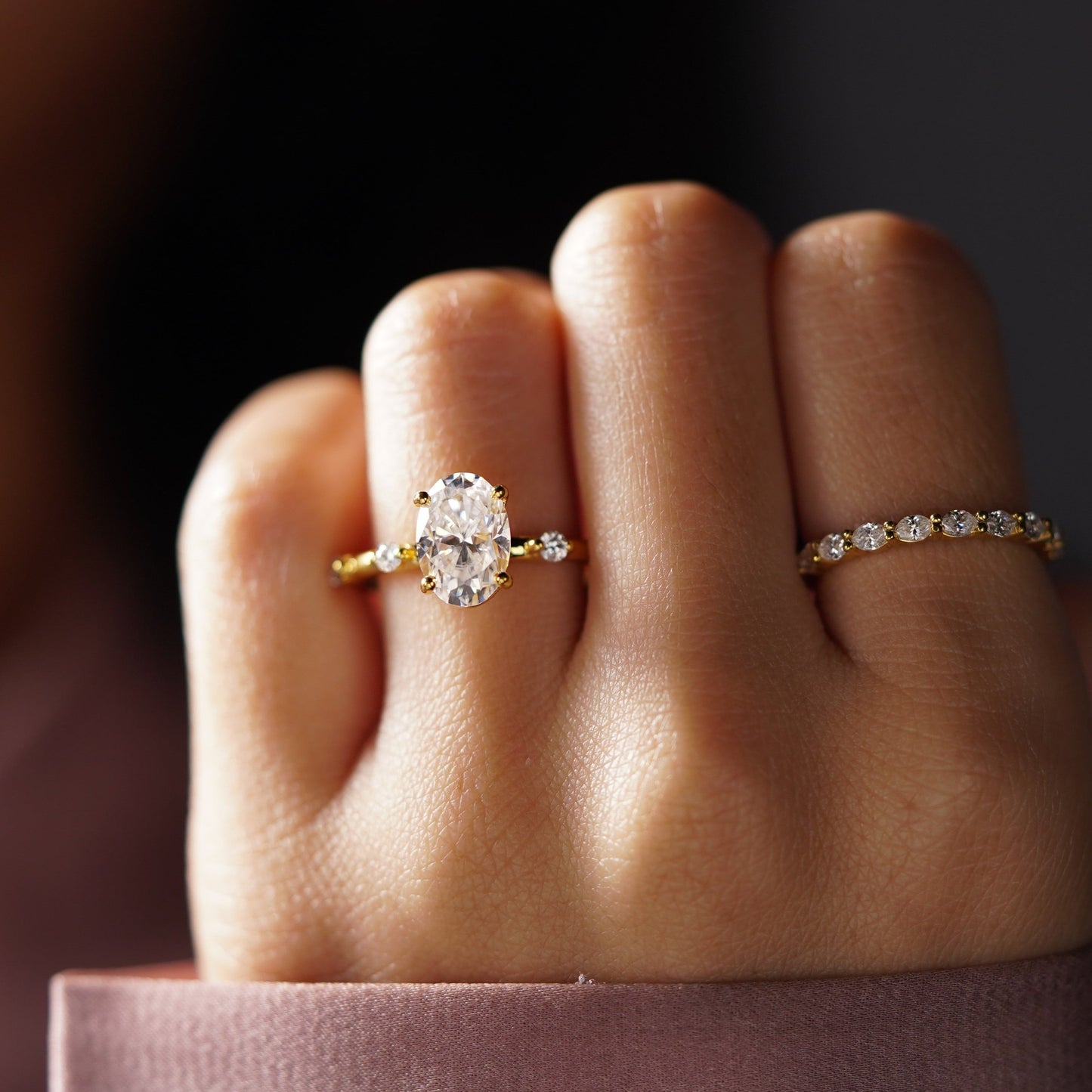 Oval Cut Dainty Pave Lab-Grown Diamond Engagement Ring