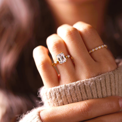 Emerald Cut Dainty Pave Lab-Grown Diamond Engagement Ring