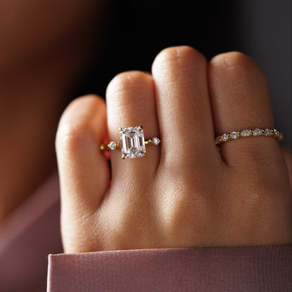 Emerald Cut Dainty Pave Lab-Grown Diamond Engagement Ring