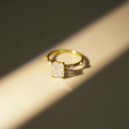 Emerald Cut Dainty Pave Lab-Grown Diamond Engagement Ring