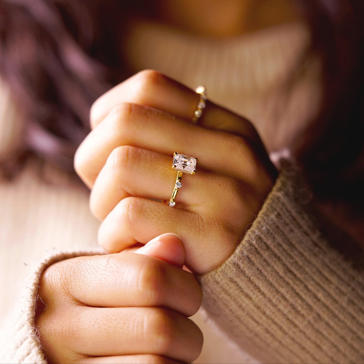 Radiant Cut Dainty Pave Lab-Grown Diamond Engagement Ring