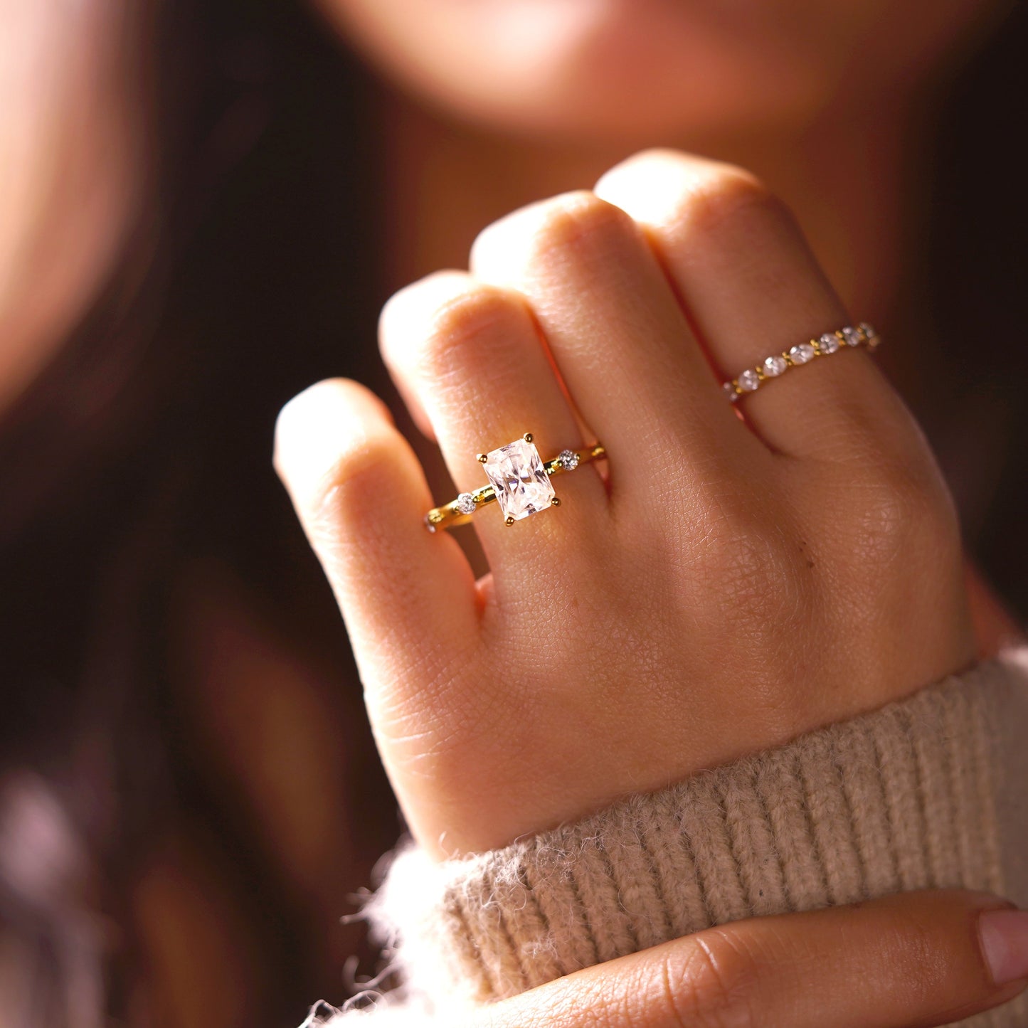 Radiant Cut Dainty Pave Lab-Grown Diamond Engagement Ring