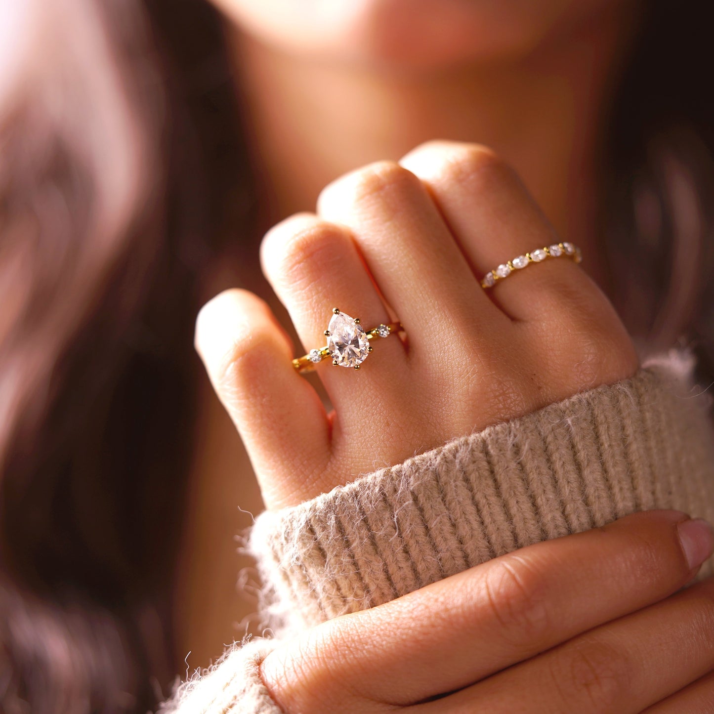 Pear Cut Dainty Pave Lab-Grown Diamond Engagement Ring