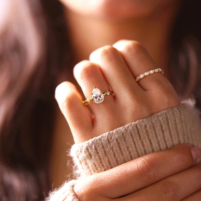 Pear Cut Dainty Pave Lab-Grown Diamond Engagement Ring