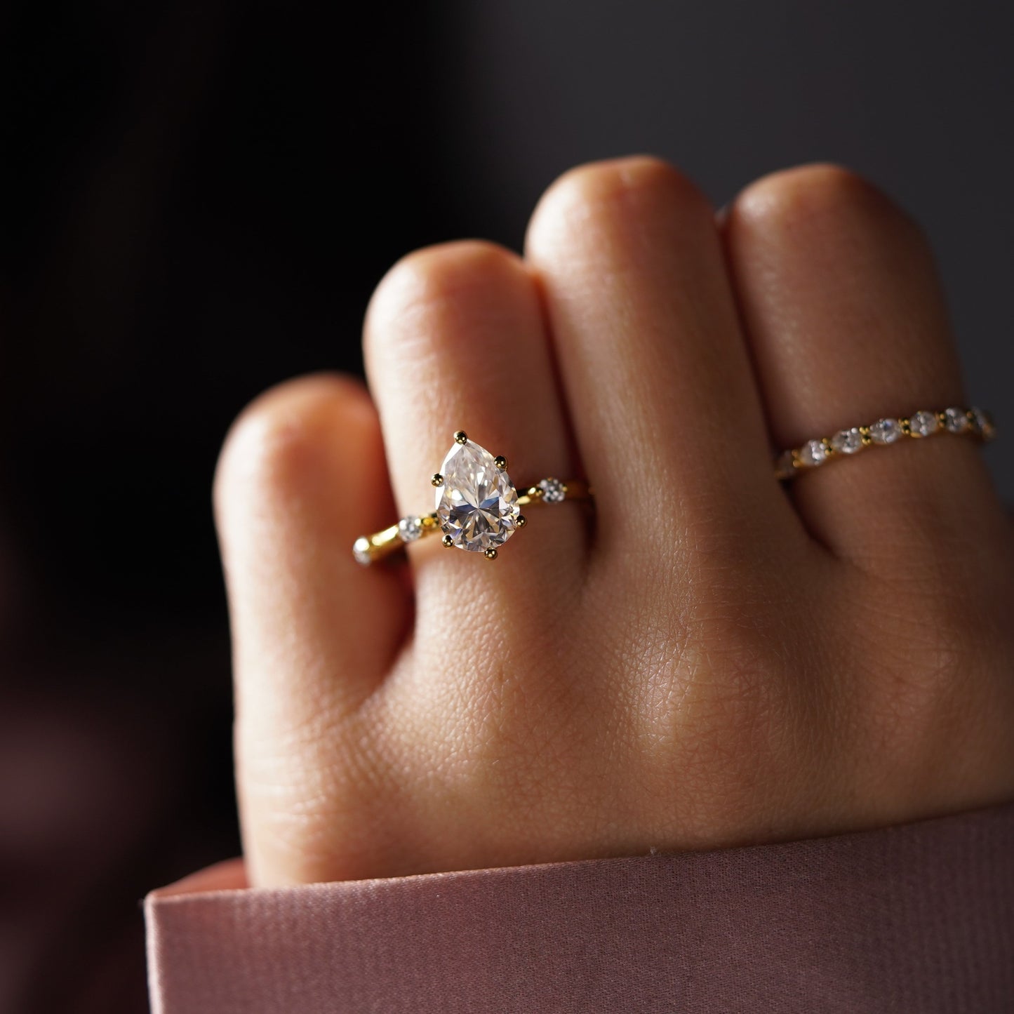 Pear Cut Dainty Pave Lab-Grown Diamond Engagement Ring