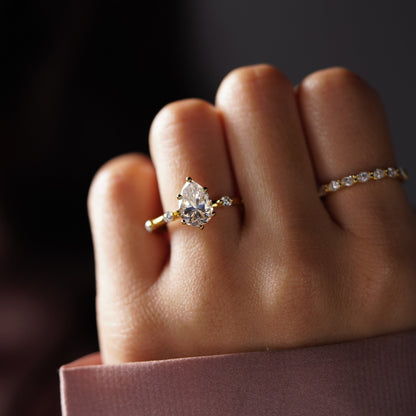 Pear Cut Dainty Pave Lab-Grown Diamond Engagement Ring