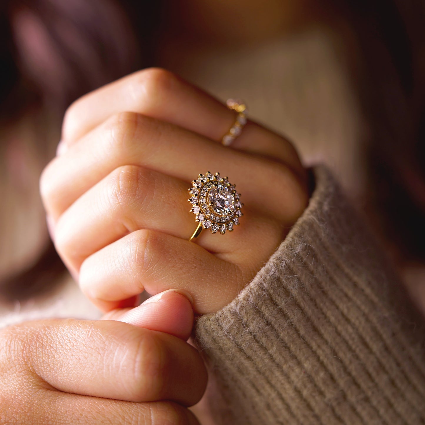 Round Cut Double Halo Lab-Grown Diamond Engagement Ring