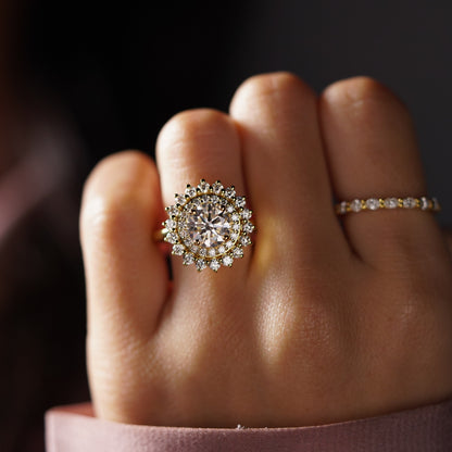 Round Cut Double Halo Lab-Grown Diamond Engagement Ring