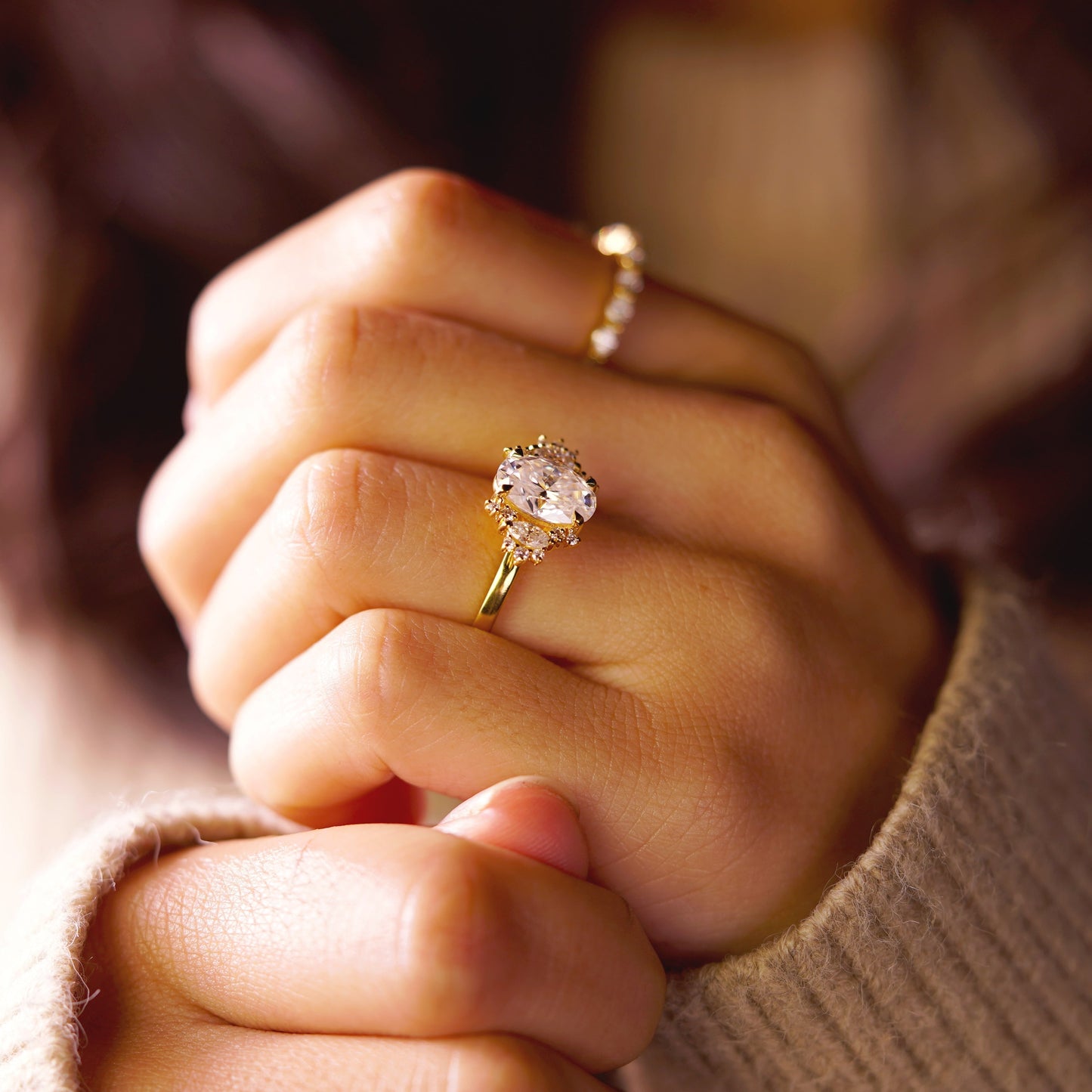 Oval Cut Cluster Lab-Grown Diamond Engagement Ring