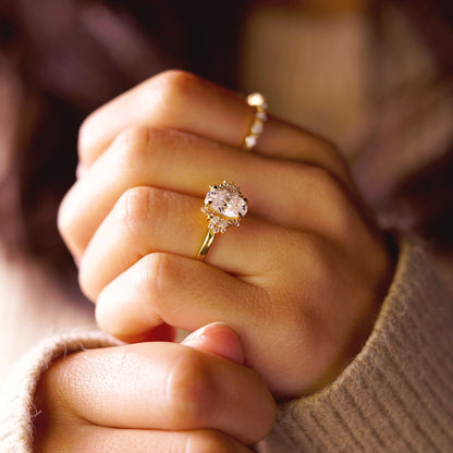 Oval Cut Cluster Lab-Grown Diamond Engagement Ring