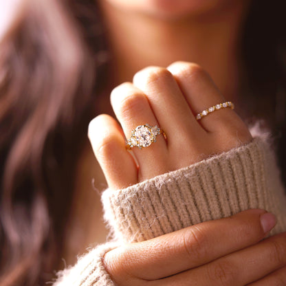 Oval Cut Cluster Lab-Grown Diamond Engagement Ring