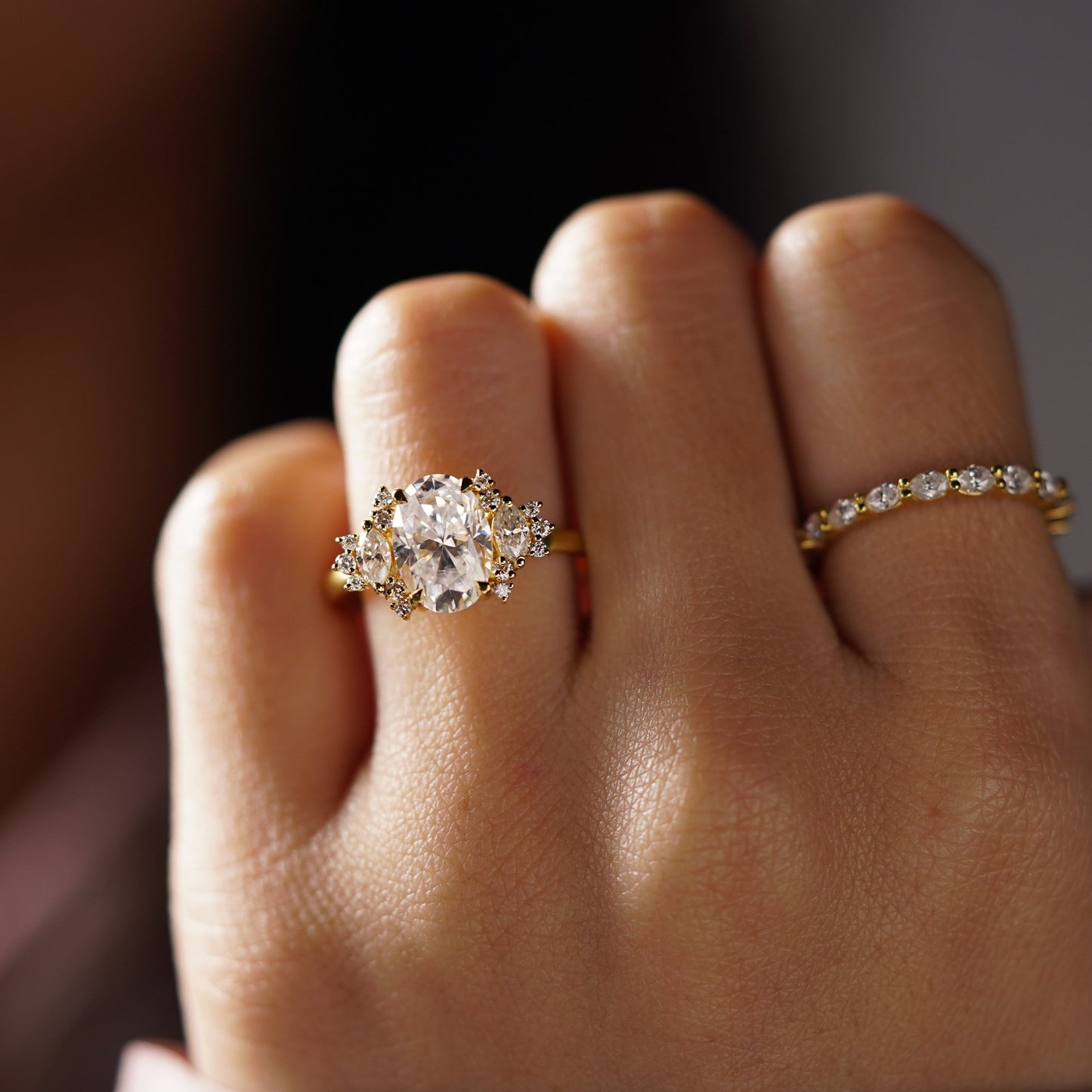 Oval Cut Cluster Lab-Grown Diamond Engagement Ring
