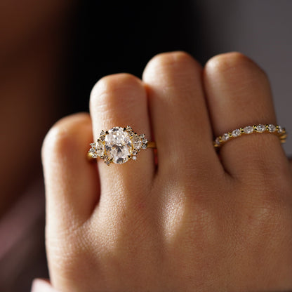 Oval Cut Cluster Lab-Grown Diamond Engagement Ring