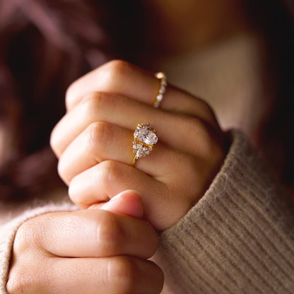 Oval Cut Cluster Lab-Grown Diamond Engagement Ring