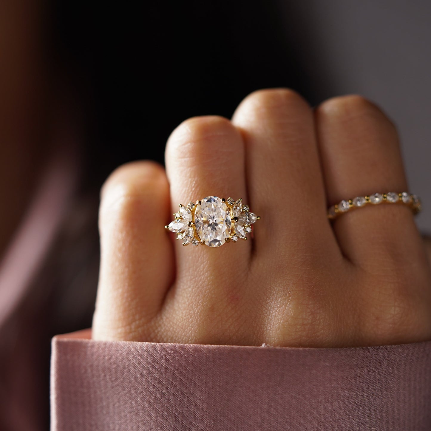 Oval Cut Cluster Lab-Grown Diamond Engagement Ring