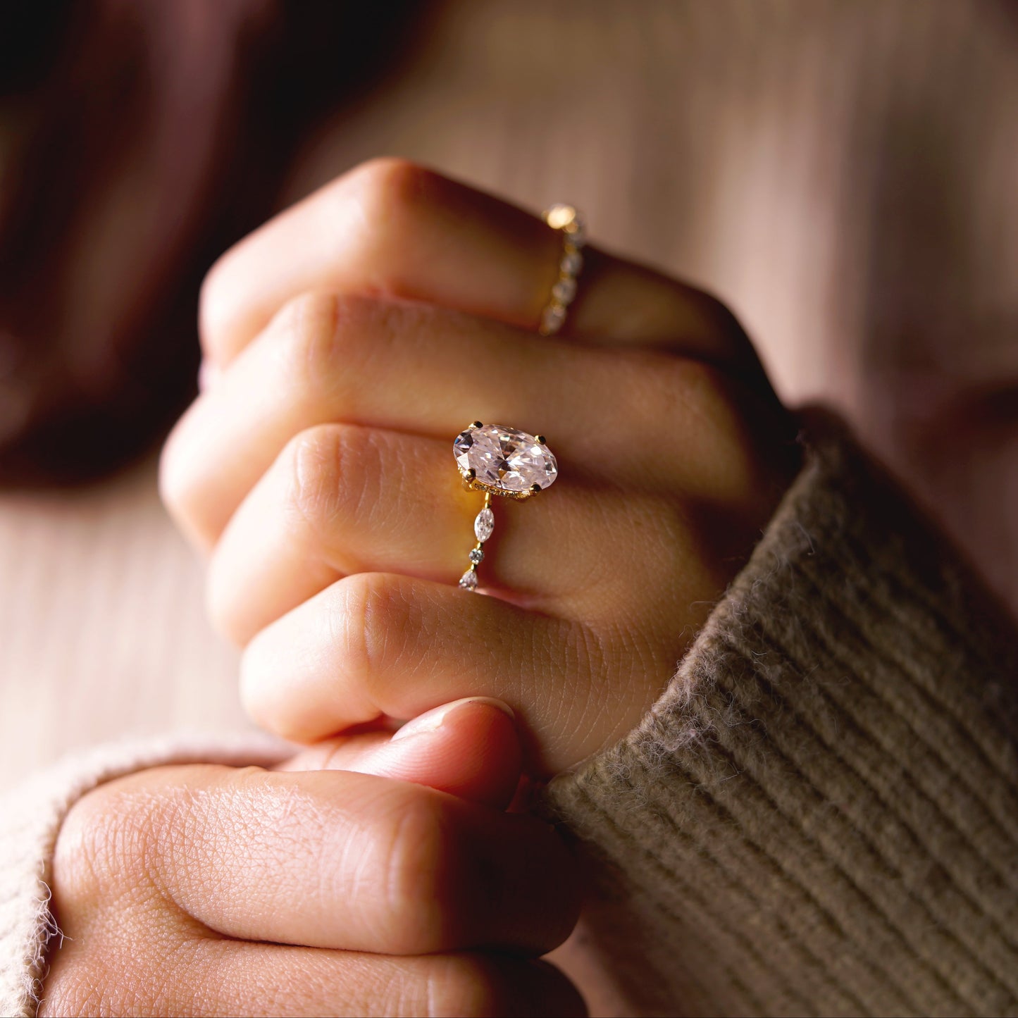 Oval Cut Hidden Halo & Pave Lab-Grown Diamond Engagement Ring
