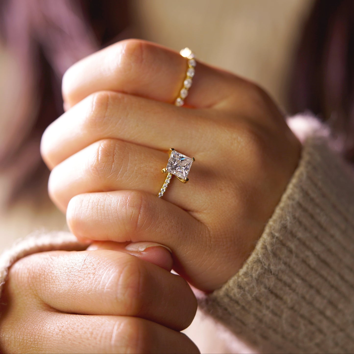Princess Cut Pave Lab-Grown Diamond Engagement Ring