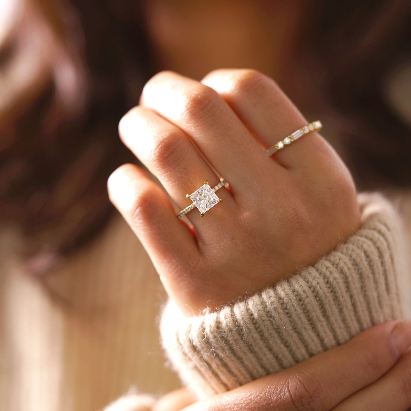 Princess Cut Pave Lab-Grown Diamond Engagement Ring