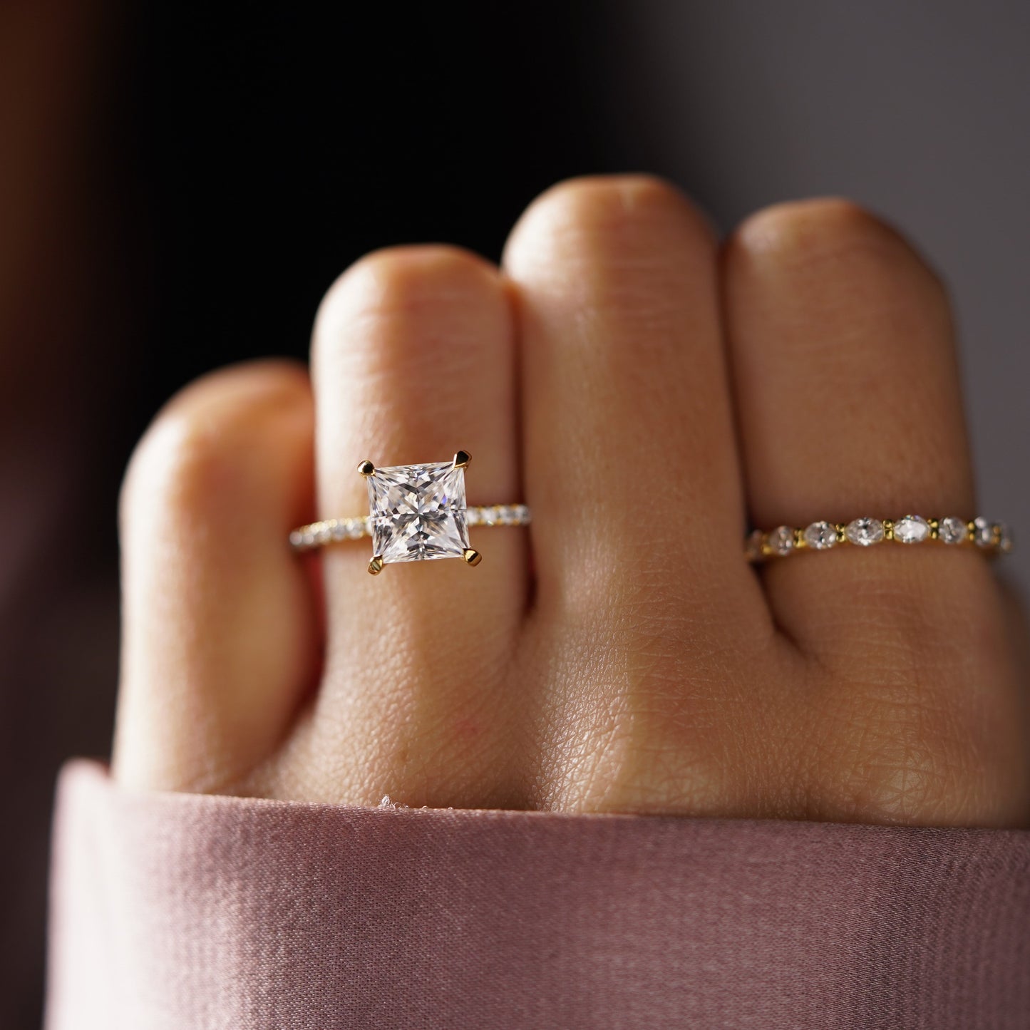 Princess Cut Pave Lab-Grown Diamond Engagement Ring