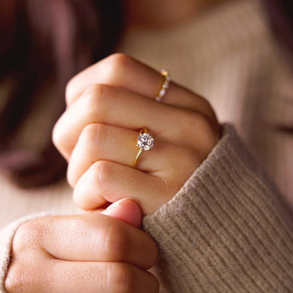 Round Cut Solitaire Cathedral Lab-Grown Diamond Engagement Ring
