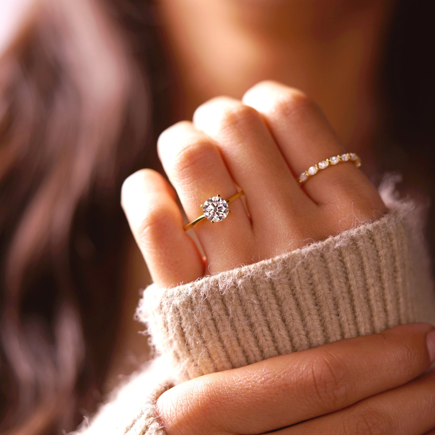 Round Cut Solitaire Cathedral Lab-Grown Diamond Engagement Ring