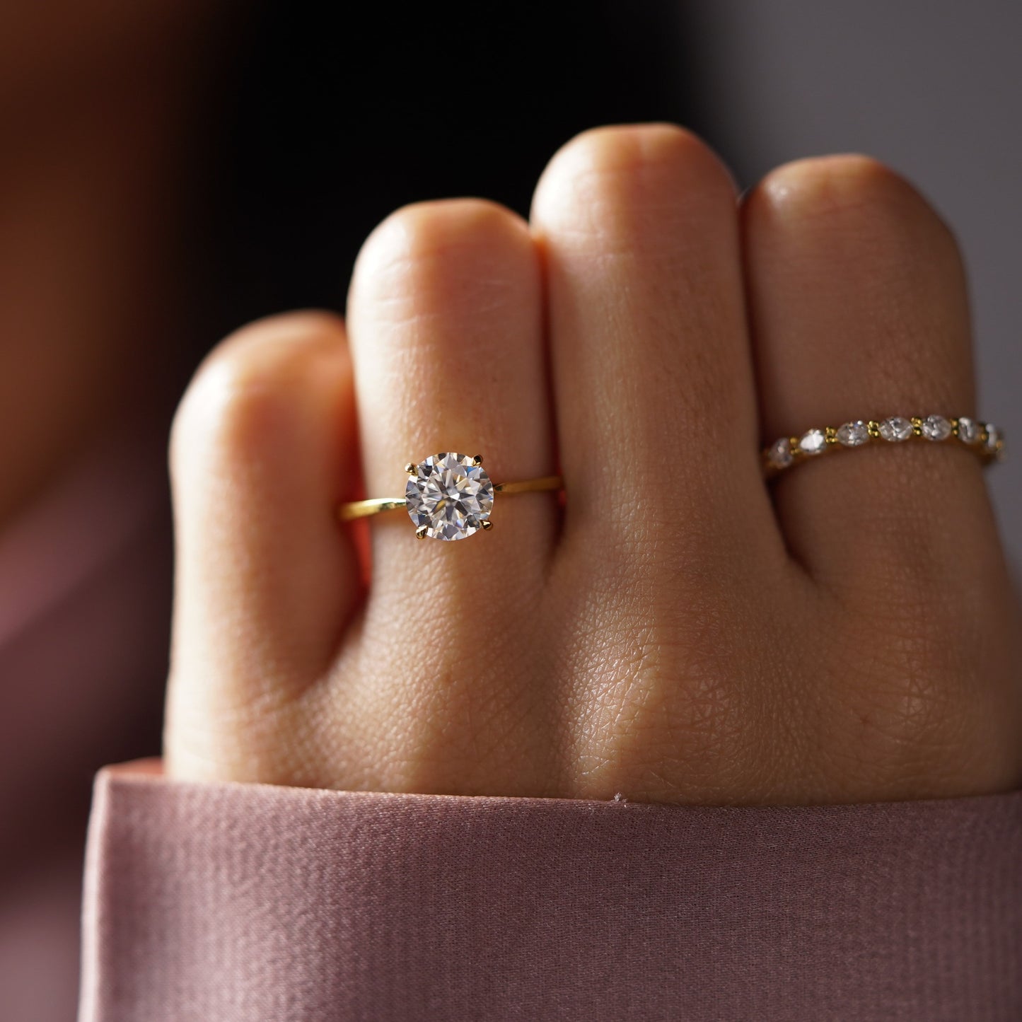 Round Cut Solitaire Cathedral Lab-Grown Diamond Engagement Ring