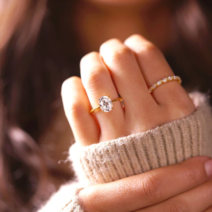 Oval Cut Solitaire Cathedral Lab-Grown Diamond Engagement Ring