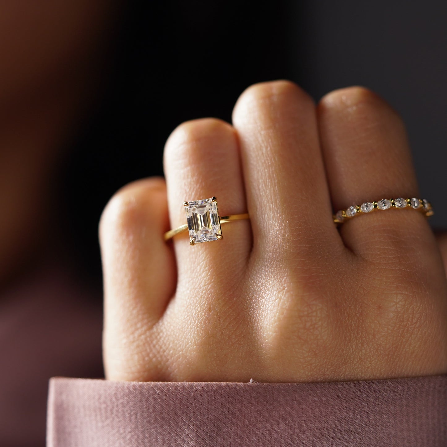Emerald Cut Solitaire Cathedral Lab-Grown Diamond Engagement Ring