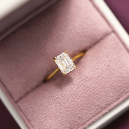 Emerald Cut Solitaire Cathedral Lab-Grown Diamond Engagement Ring