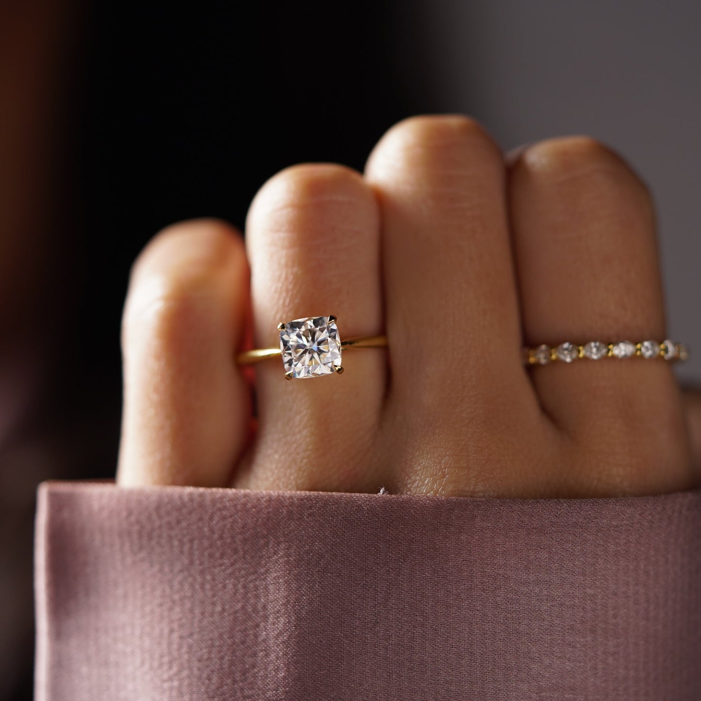 Cushion Cut Solitaire Cathedral Lab-Grown Diamond Engagement Ring