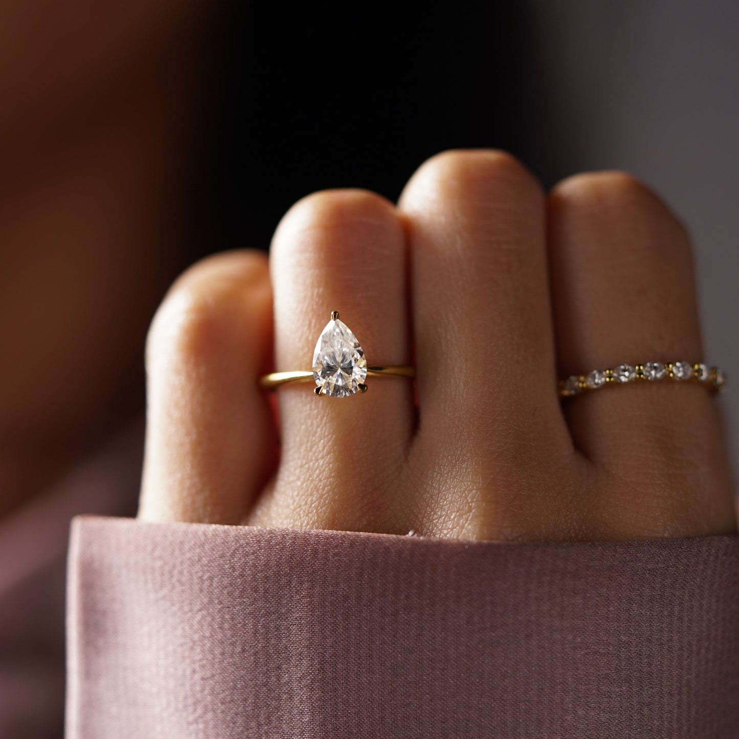 Pear Cut Solitaire Cathedral Lab-Grown Diamond Engagement Ring