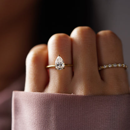 Pear Cut Solitaire Cathedral Lab-Grown Diamond Engagement Ring