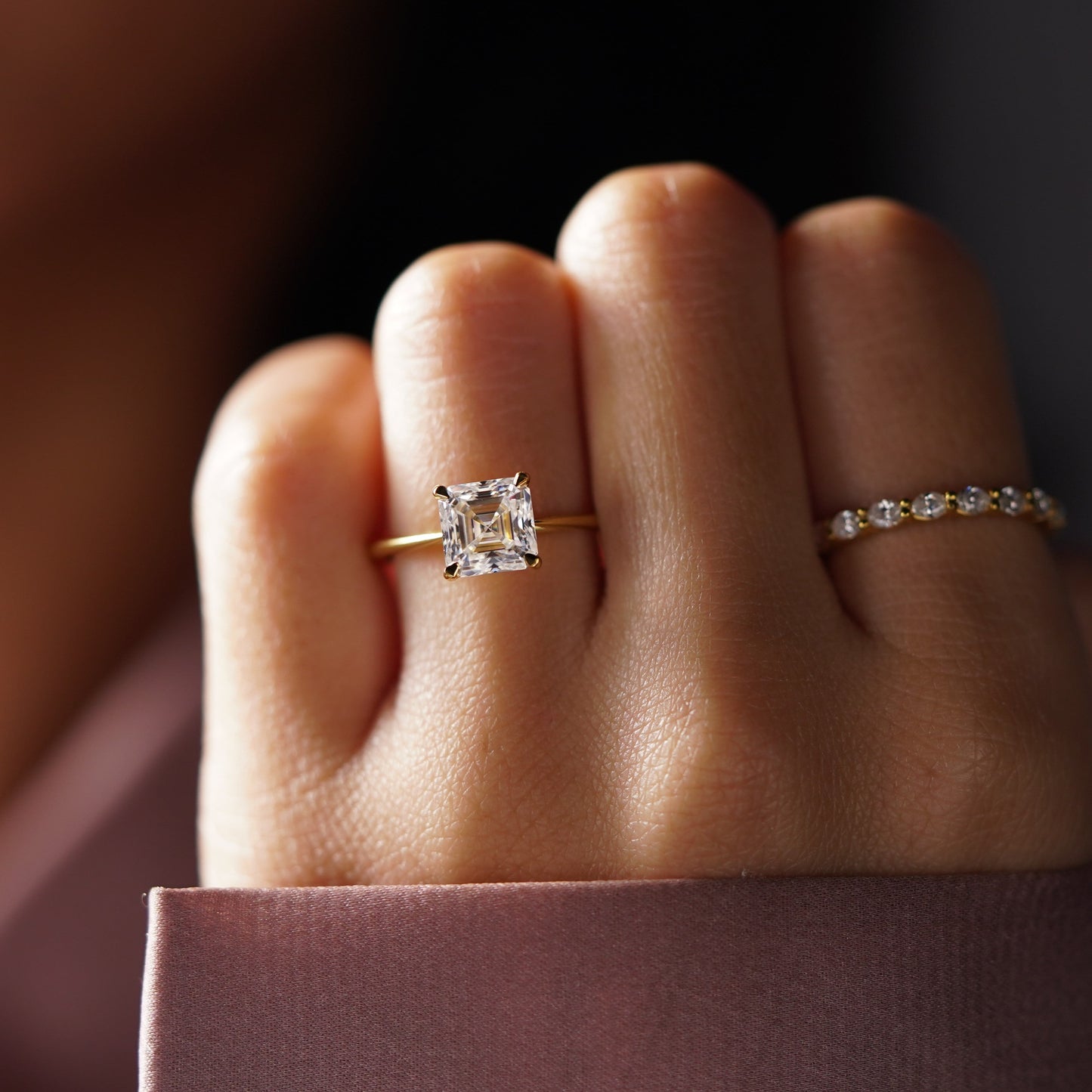 Asscher Cut Solitaire Cathedral Lab-Grown Diamond Engagement Ring