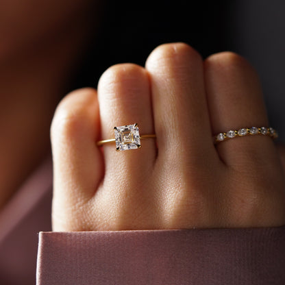 Asscher Cut Solitaire Cathedral Lab-Grown Diamond Engagement Ring