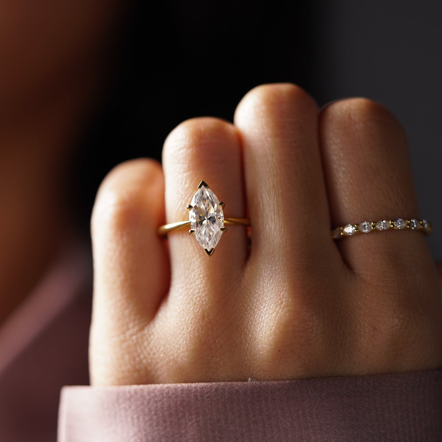 Marquise Cut Solitaire Cathedral Lab-Grown Diamond Engagement Ring