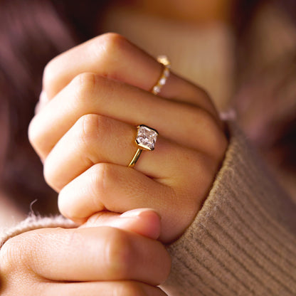 Asscher Cut Half Bezel Lab-Grown Diamond Engagement Ring
