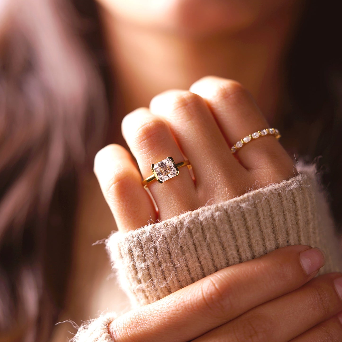Asscher Cut Half Bezel Lab-Grown Diamond Engagement Ring