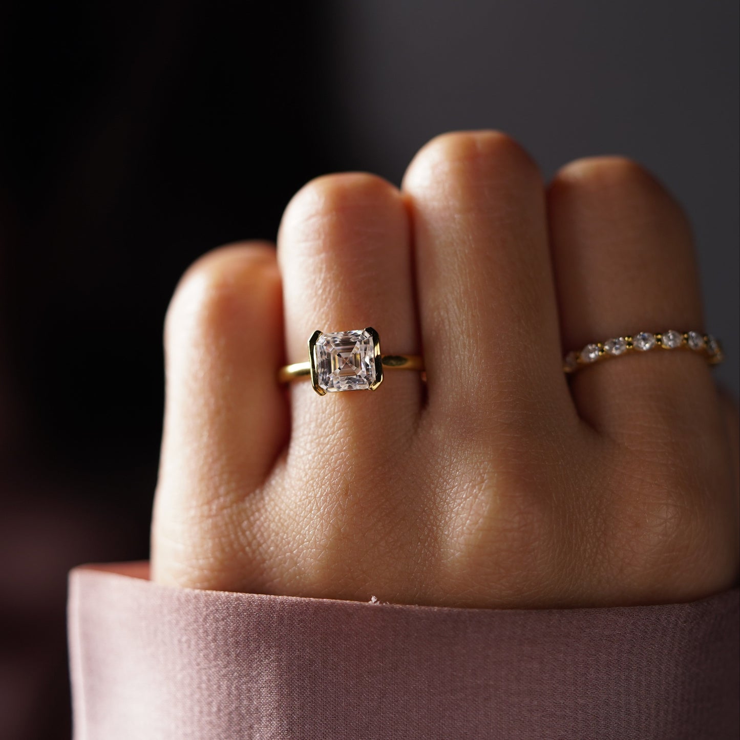 Asscher Cut Half Bezel Lab-Grown Diamond Engagement Ring