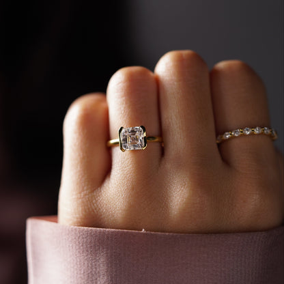 Asscher Cut Half Bezel Lab-Grown Diamond Engagement Ring