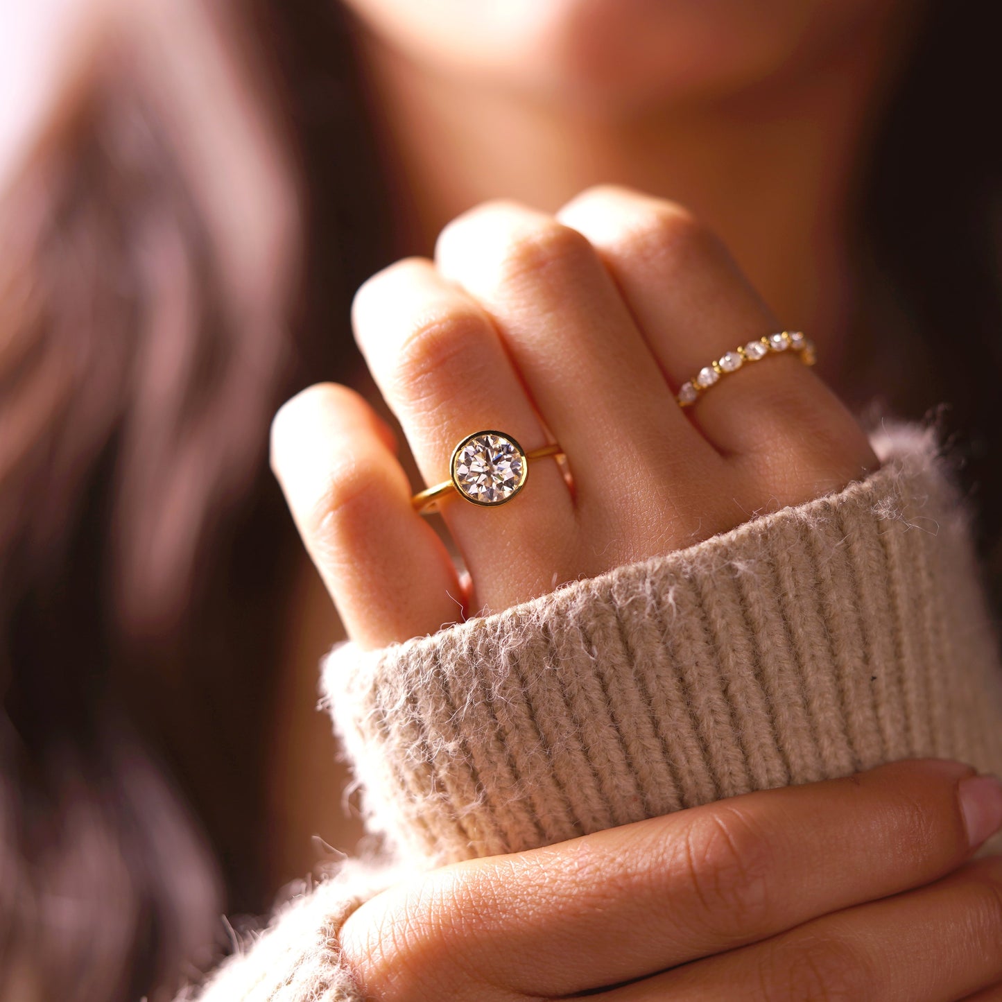 Round Cut Bezel Lab-Grown Diamond Engagement Ring