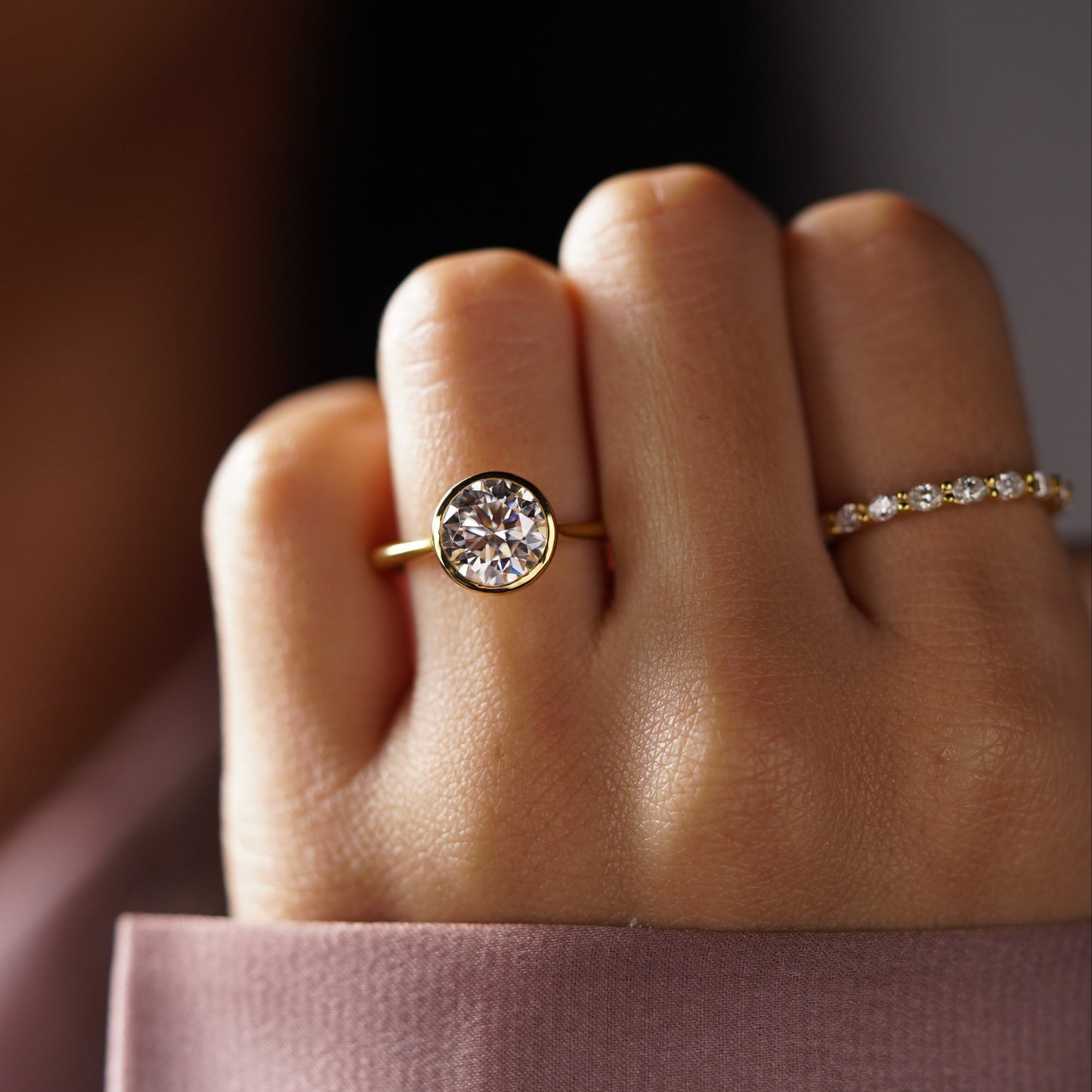 Round Cut Bezel Lab-Grown Diamond Engagement Ring